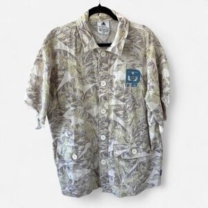 Disney Spirit Jersey Lifestyle tropical green & white print linen shirt Sz Lg